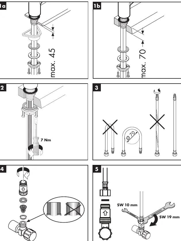 Installation steps for the mixer tap.