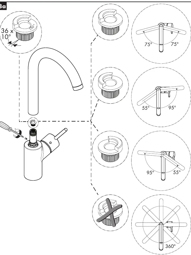 Adjusting the swivel range of the spout.