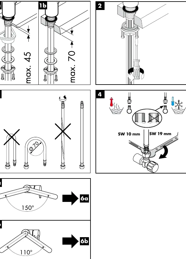 Installation steps for the kitchen mixer