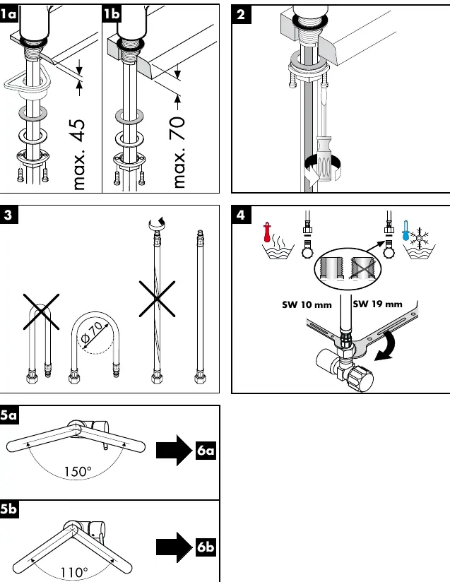 Installation steps for the kitchen mixer.