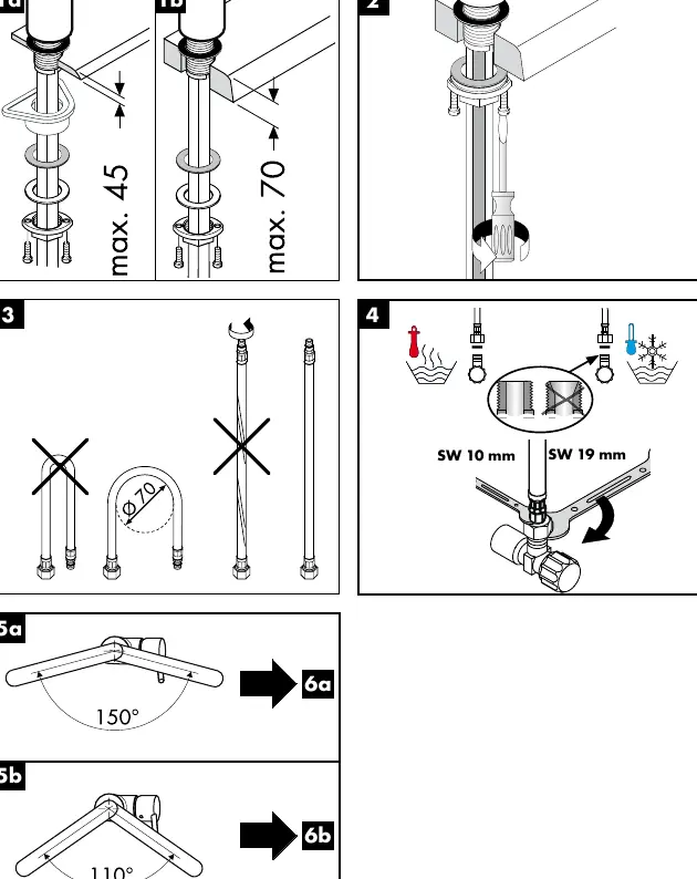Installation steps for the kitchen mixer.
