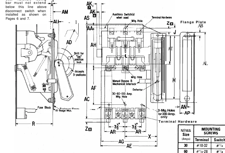 Fusible switch and fuse block kit assembly diagram