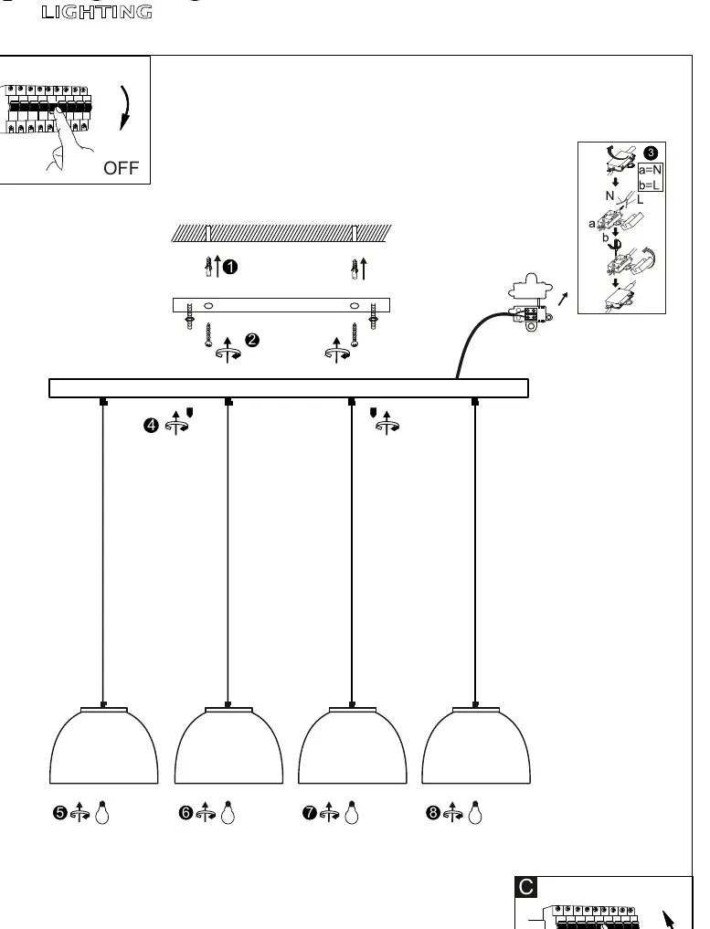 Step-by-step installation diagram for the pendant light