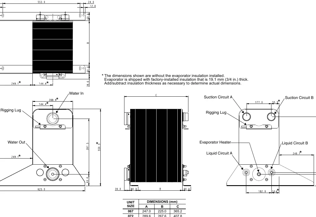 Evaporator Dimensions (30RC067-092)