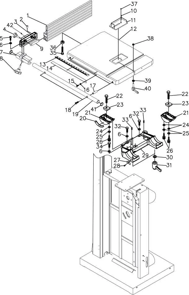 Table and Fence Assembly diagram