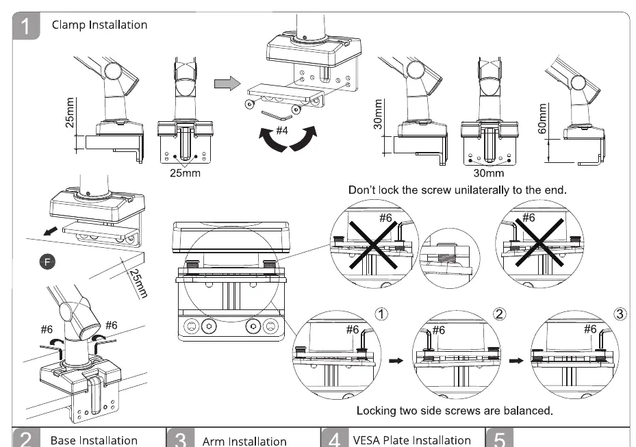 Clamp installation and desk thickness adjustment