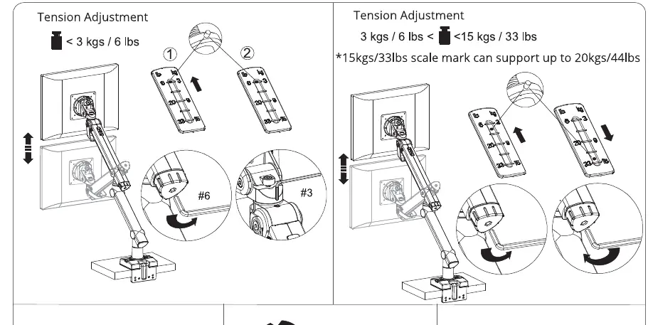 Tension adjustment for different monitor weights