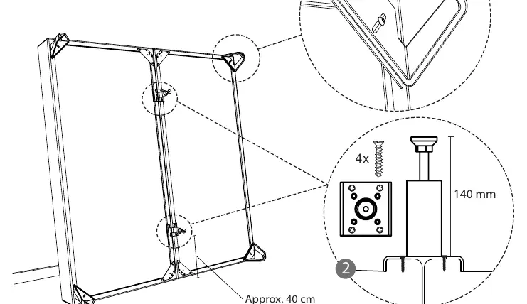 Assembly diagram showing leg attachment to the frame.