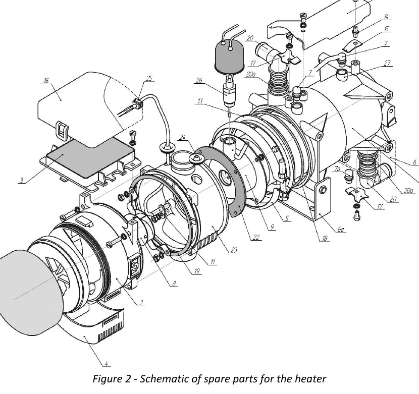 Figure 2 - Schematic of spare parts for the heater