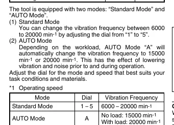 Mode and vibration frequency settings