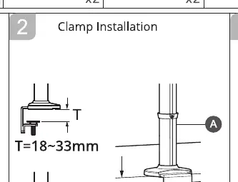 Clamp installation showing thickness adjustment