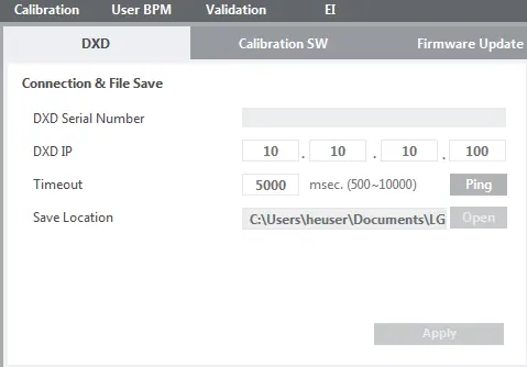 Calibration Software connection settings