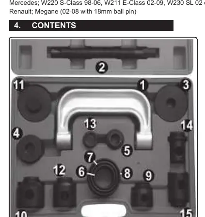 Diagram of the 14-piece ball joint remover/installer kit components.