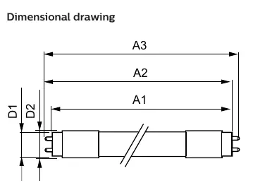 Dimensional drawing of the T5 lamp