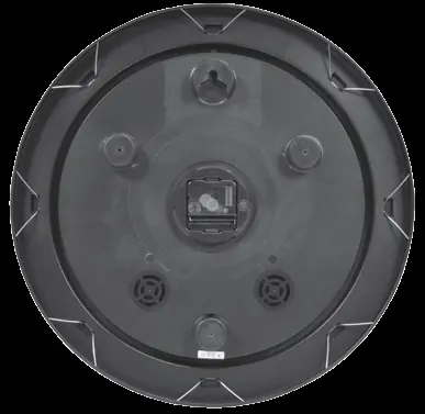 Rear view of the clock showing battery compartment and adjustment knobs