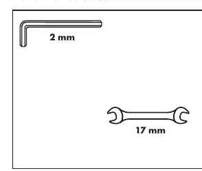 Tools required for installation: 2 mm hex key and 17 mm wrench.