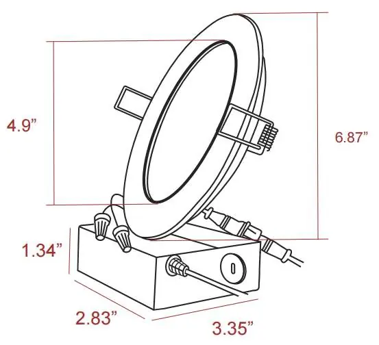 Dimensions of the 6" Slim Selectable LED Light