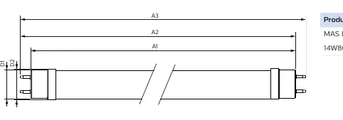 Dimensional drawing of the T8 LED tube