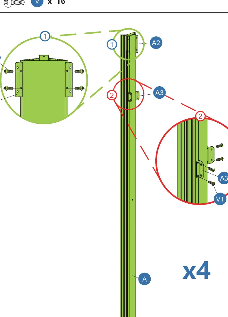 Step 1: Attaching parts A2/A3 to part A