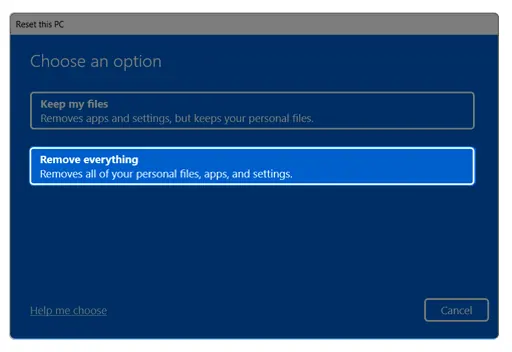 Reset this PC - Choose an option