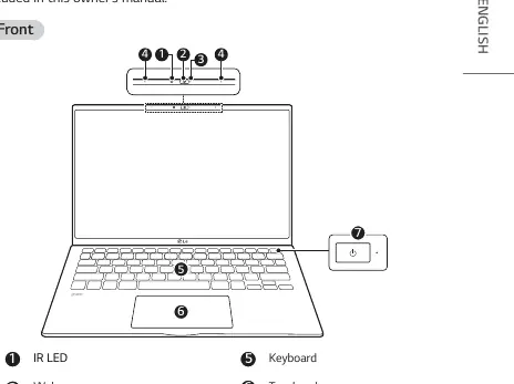 Front view of the laptop showing key components.