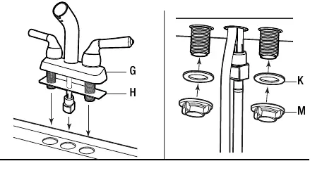 Assembling washers and mounting nuts under the sink