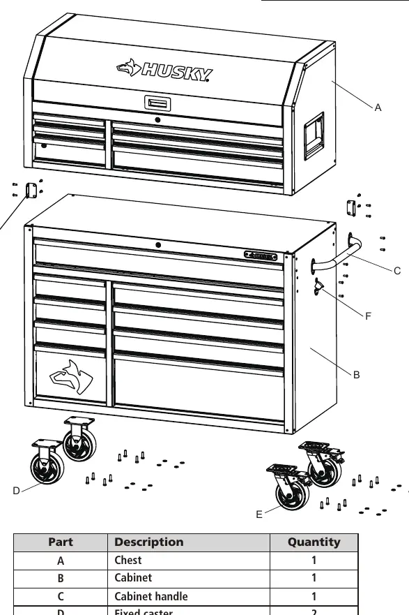 Exploded view of the chest and cabinet assembly
