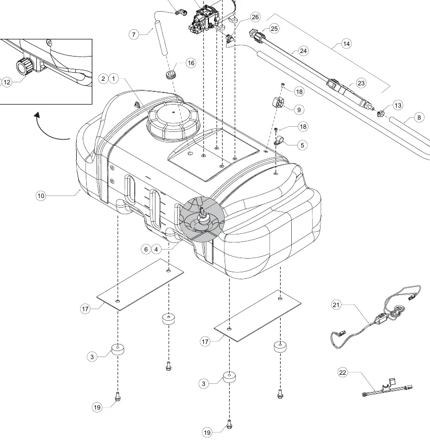 Exploded view diagram of the Agri-Fab Spot Sprayer