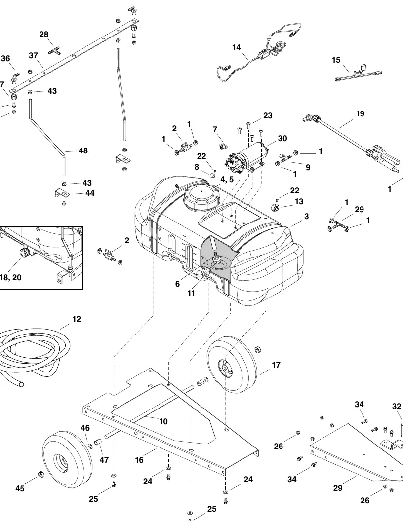 Exploded view diagram of the Agri-Fab sprayer assembly.