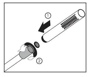 Installation of the handshower onto the hose connection.