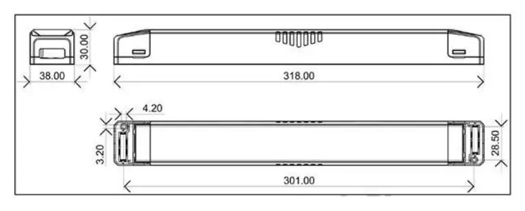 Dimensions of the Slim FLF 150-DALI-24