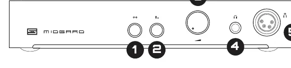 Front panel controls including switches, volume knob, and headphone jacks.