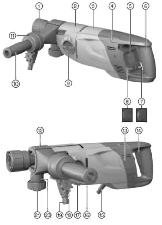 Overview of the diamond core drilling machine and drill stand components.