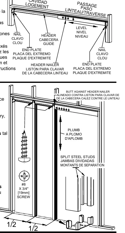 Header and split steel stud installation
