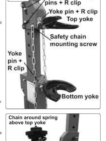 Assembly components including yoke pins, R clips, and safety chain mounting points.