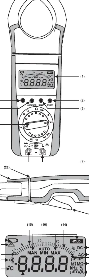 Device diagram with controls and display indicators