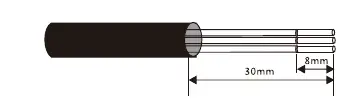 Cable stripping dimensions.