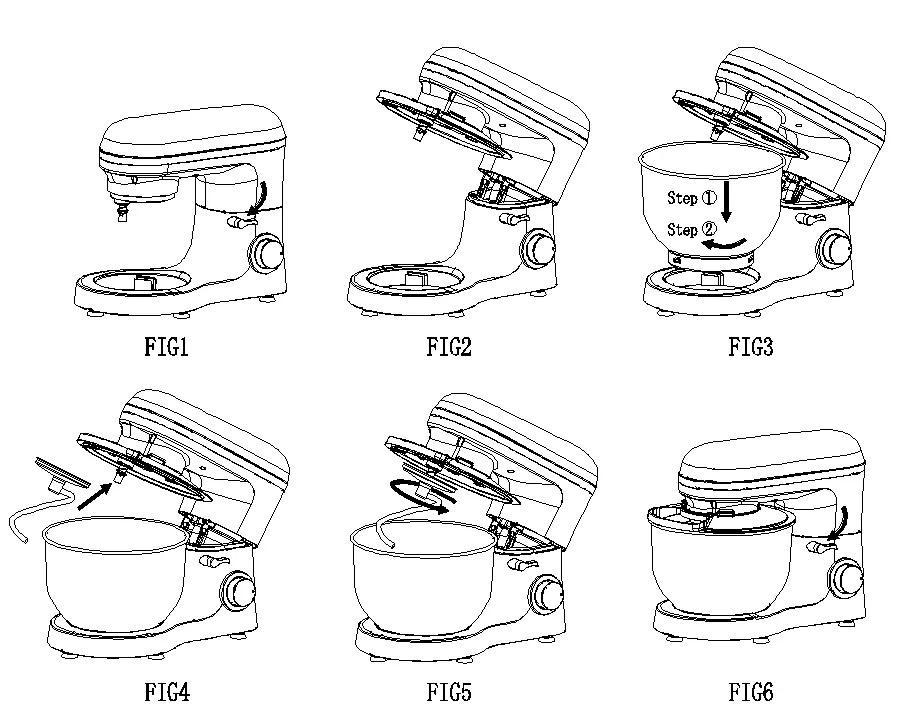 Assembly steps for the kitchen machine