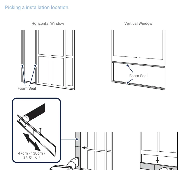 Installation guide for window slider kit and foam seals in horizontal and vertical windows.