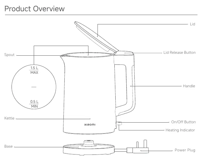 Xiaomi Electric Kettle 2 Lite components overview