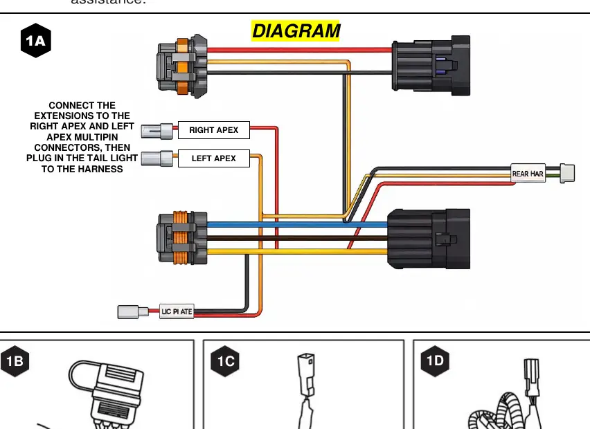 Wiring diagram for connecting the tail light extensions to the vehicle harness.