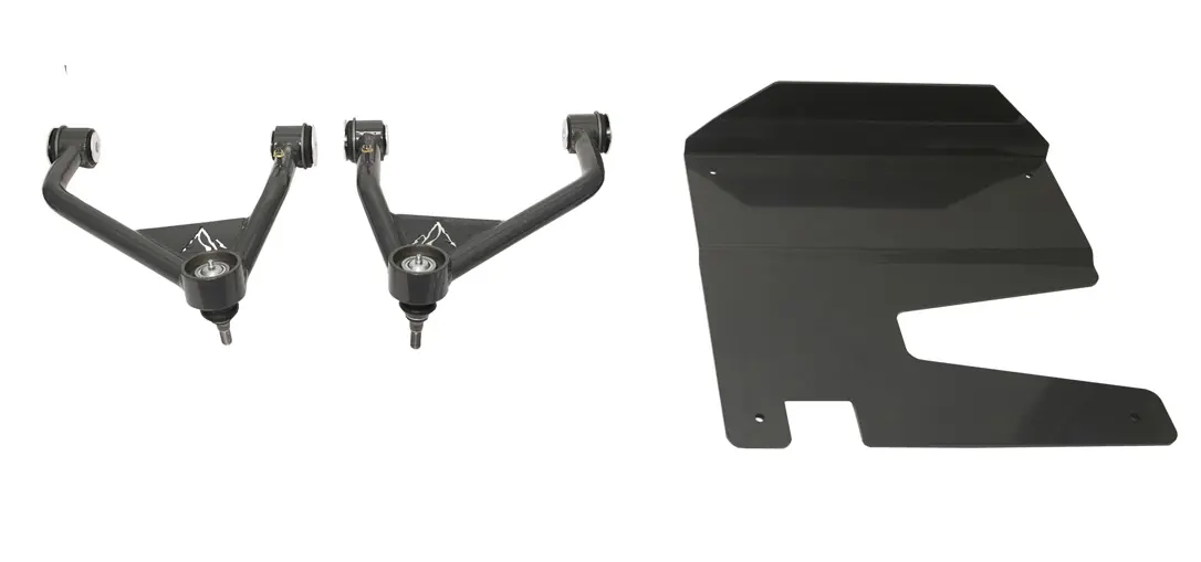 Kit contents including control arms and skid plate