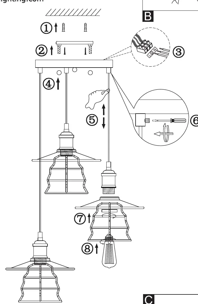 Installation steps for the pendant light