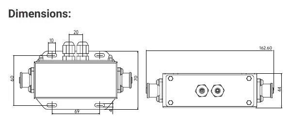 Dimensions of the E Battery Bus Bar 150A