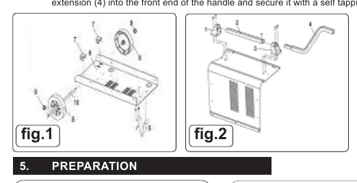 Assembly of wheels, foot, and handle