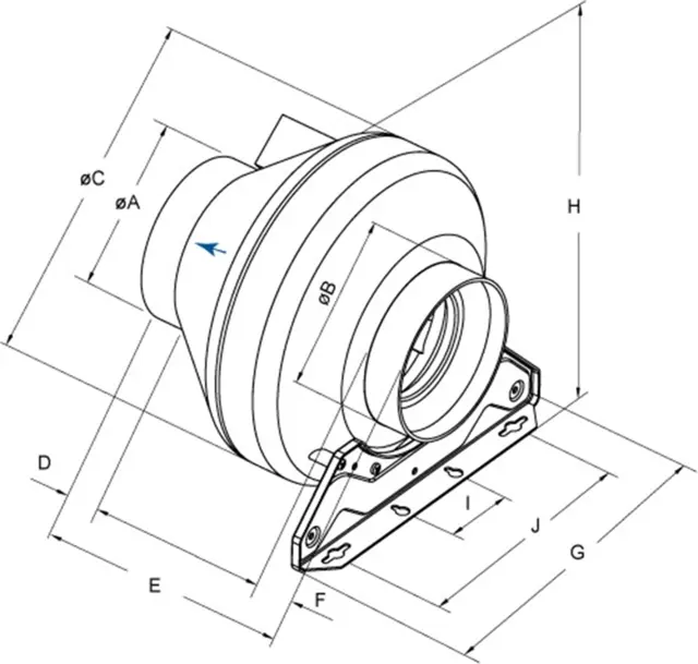 Dimensional drawing of the RVK 150E2-L