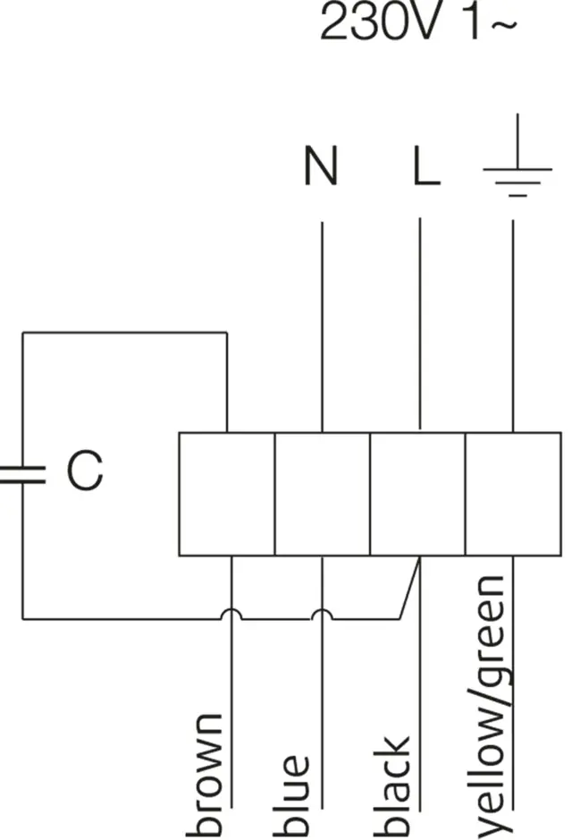 Wiring diagram for 230V 1-phase connection