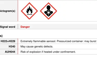 Hazard pictograms for flammable and health hazards