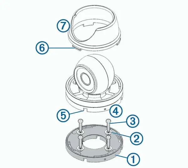 Exploded view of the camera mounting assembly