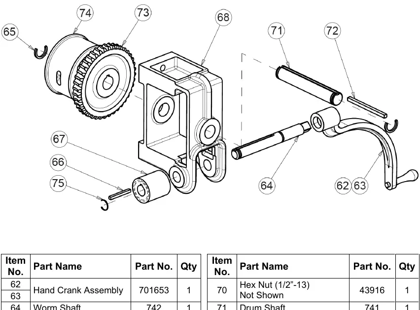 Table Hoist Assembly exploded view